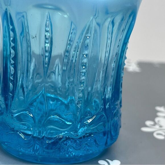 Jefferson Blue Glass Opalescent Iris with Meander Toothpick Holder - Picture 6 of 8
